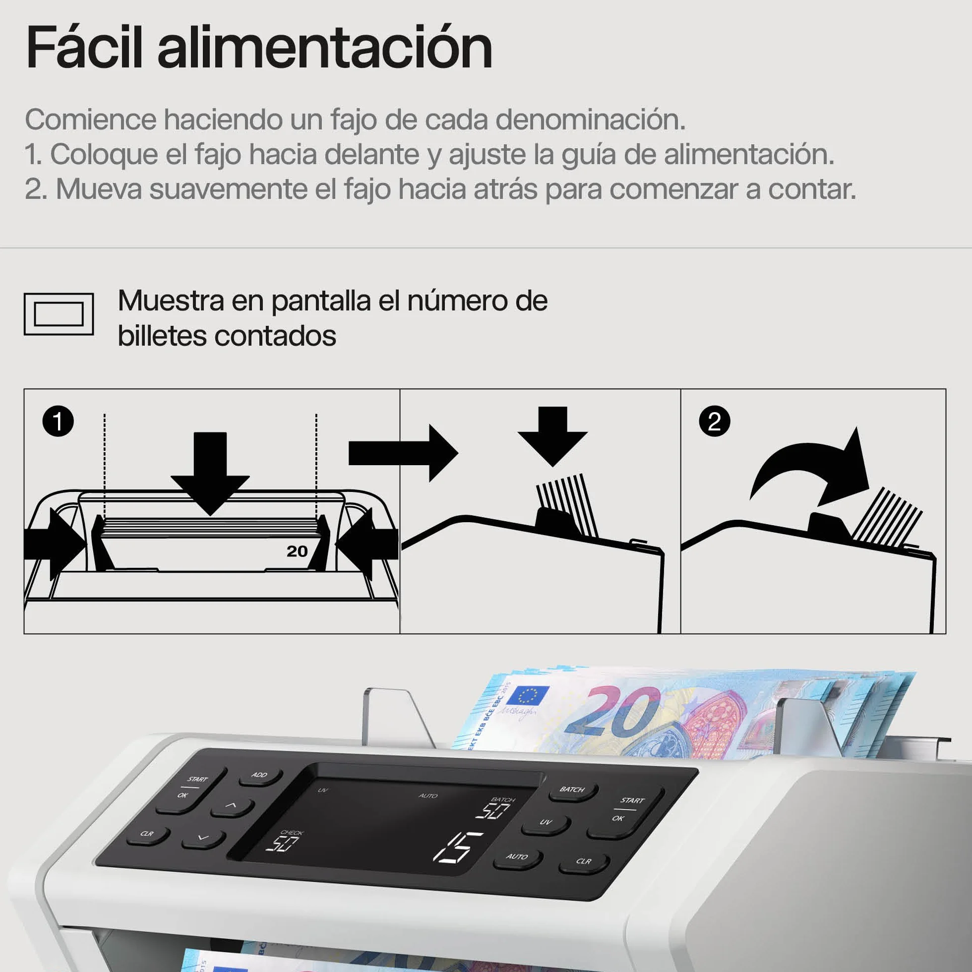 Safescan Contadora de Billetes 2210 para Billetes Clasificados - Contadora detectora de Billetes Falsos en 3 Puntos - Máquina para Contar Billetes Clasificados de Todas Las divisas