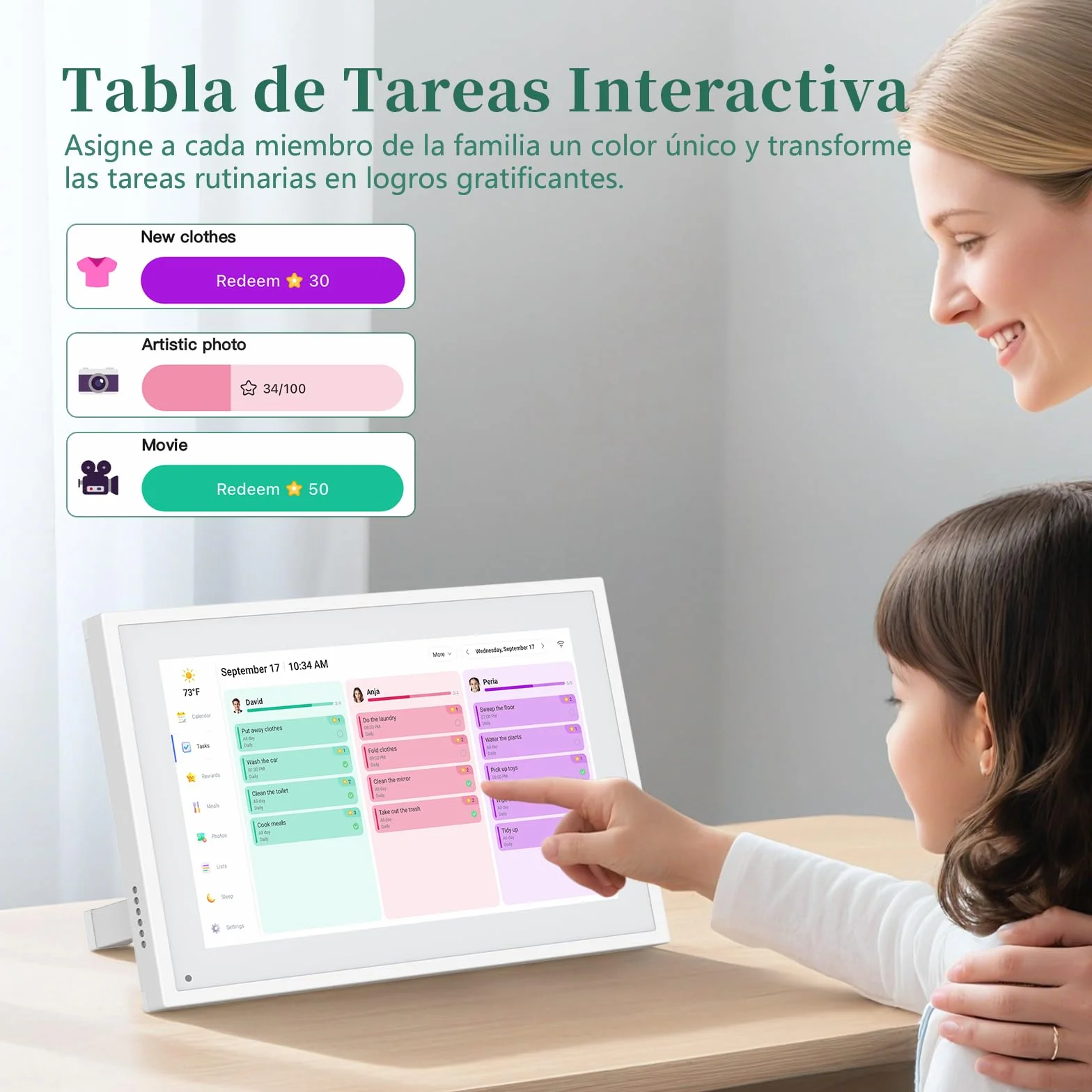 Calendario Digital de Pared 10,1 Pulgadas con Pantalla Táctil - Organizador Familiar, 32GB de Almacenamiento, Marco de Fotos Digital, Sincronización Inteligente con la Nube