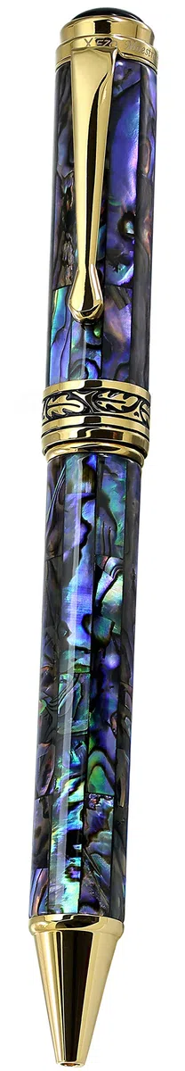 Xezo Bolígrafo Paua Abalone de Nueva Zelanda, chapado en oro de 18 quilates, diámetro del bolígrafo: 12 mm, longitud de 145 mm, peso 46 g. (Maestro SeaShell B)