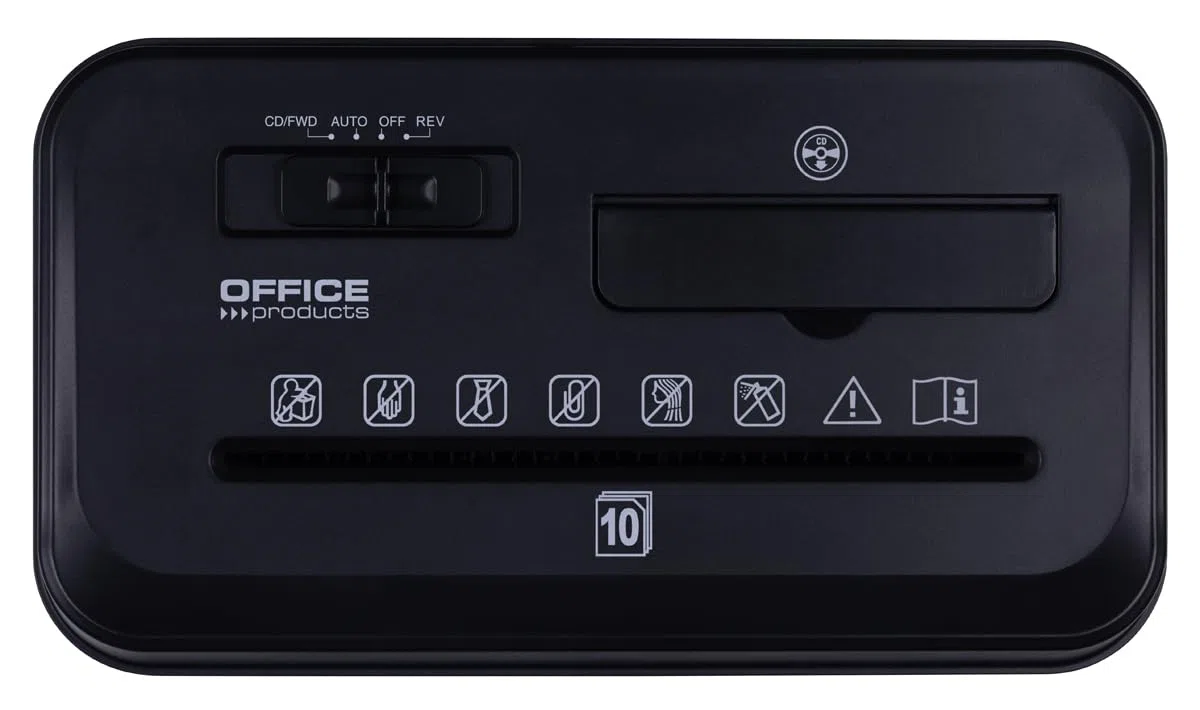 Office Products Destructora de Documentos/Tiras/Trituradora de Papel y Tarjetas/Puede triturar Tarjetas de crédito/hasta 10 Hojas A4/Cesta 14 l/Negra/para Oficina en casa