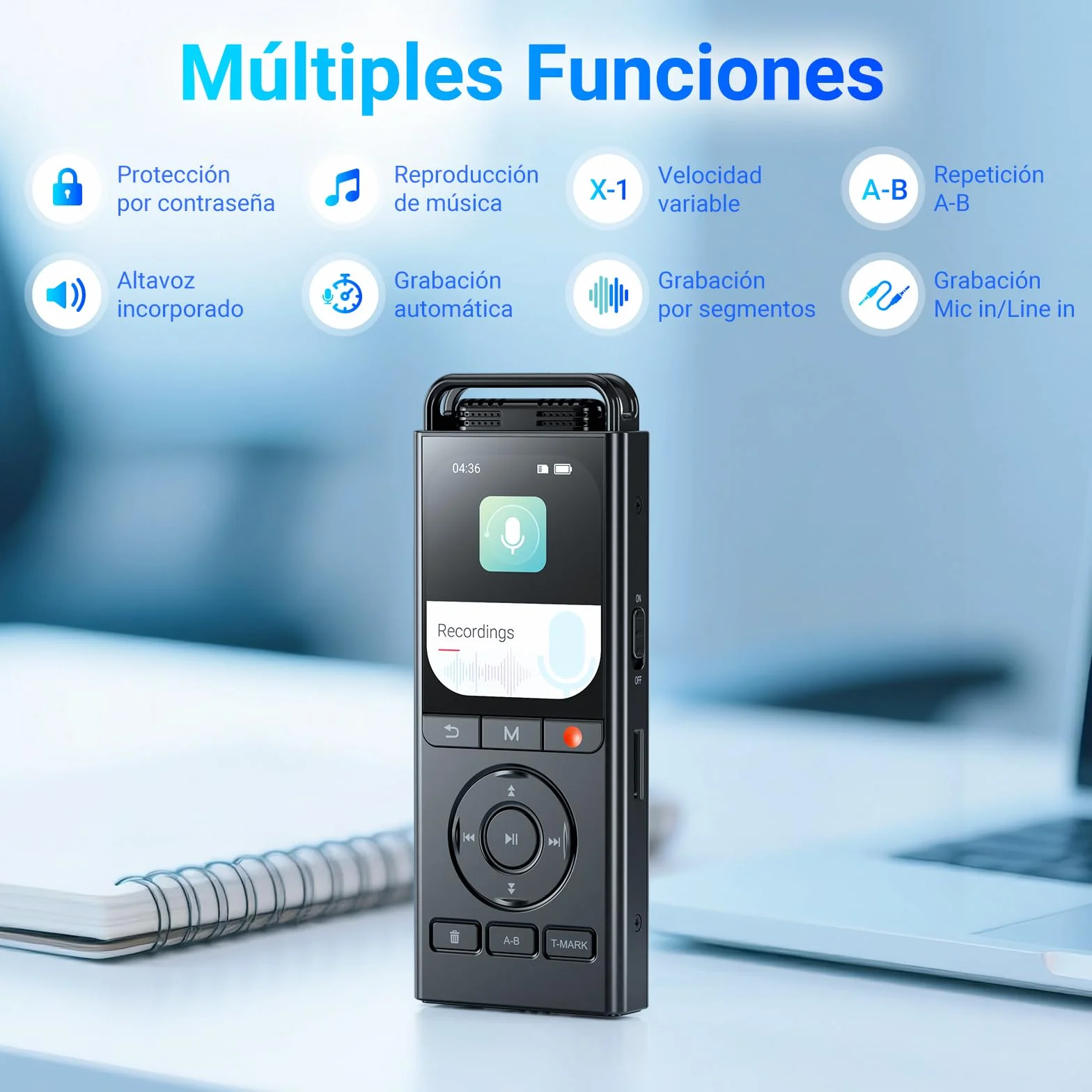 Grabadora de Voz Digital MECHEN 144 GB, Activada por Voz, 10000 h Grabación, Audio HD 3072 Kbps, Reducción de Ruido