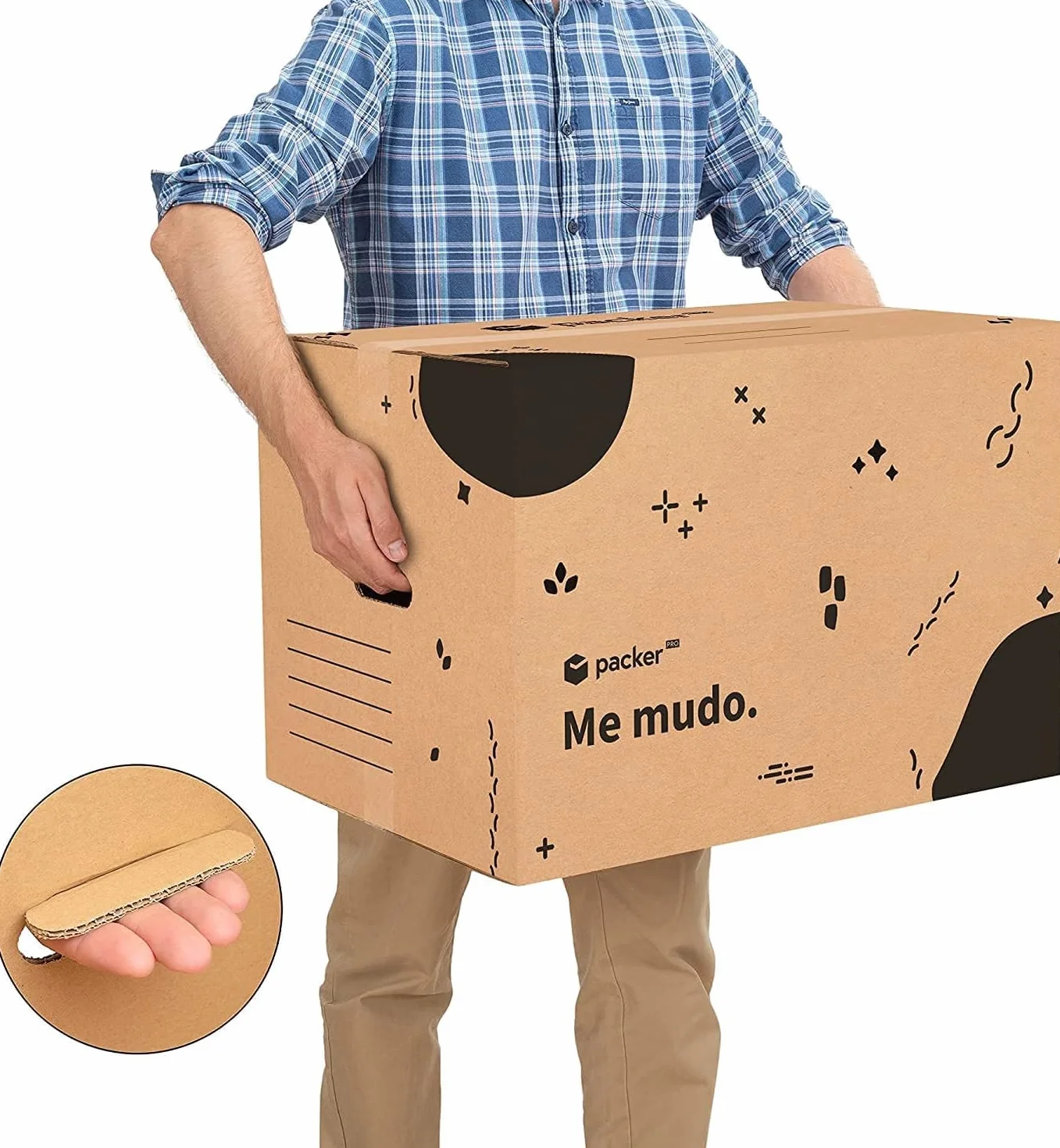 Packer PRO Pack 20 Cajas Carton Mudanzas Almacenaje Ultra Resistentes Asas 50x30x30cm
