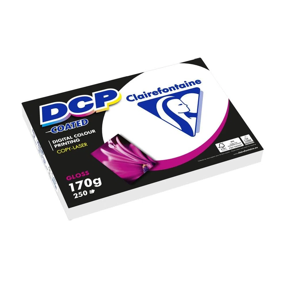 Clairefontaine – Lote de 5 ramettes 250 hojas papel DCP 170 g A4 210 x 297 mm Certificado FSC tumbado brillante color blanco