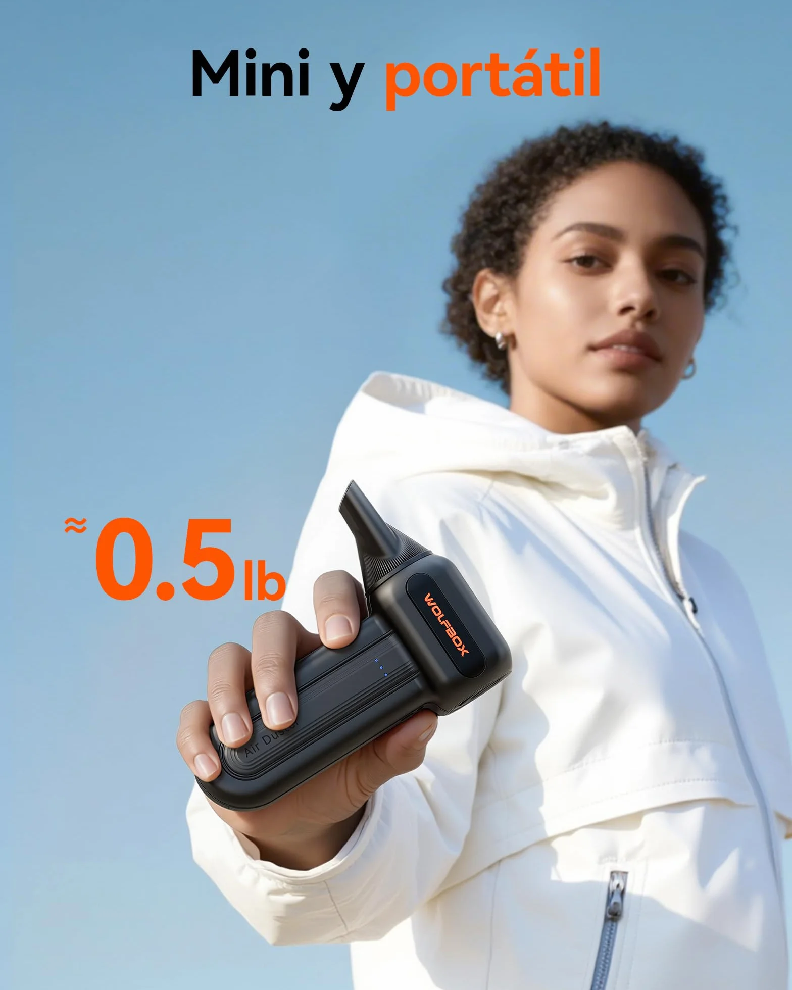 WOLFBOX MF60 Soplador de Aire Comprimido 110 000 RPM, Air Duster Inalámbrico Recargable, 3 Velocidades, Limpieza Potente para PC, Teclado, Ordenador y Coche, con 5 Boquillas