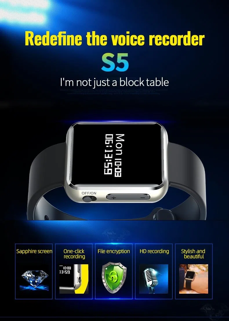 Reloj Grabador De Voz Digital,Mini Grabadora De Voz, Pulsera De Grabación De Audio De Voz Con Cancelación De Ruido, 30 Días En Espera, Formato De Grabación WAV Con Auriculares Para Clase, Reunión ( Co