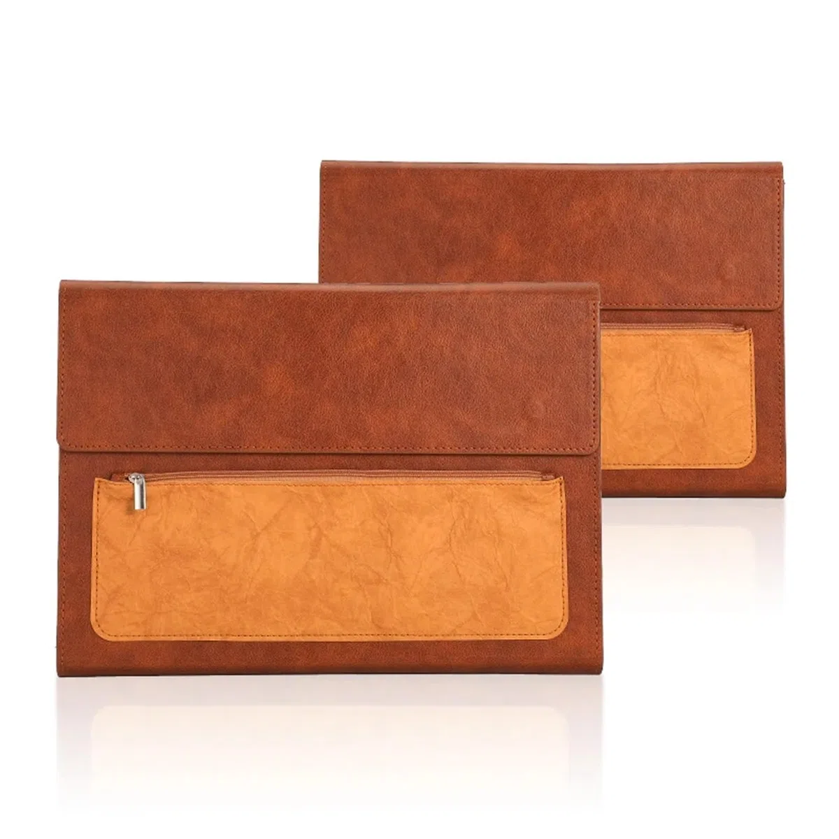 Documentos De Cuero Carpeta de cuero A4 for documentos, 2 unidades, gran capacidad, resistente al agua, for, contratos, facturas, suministros oficina(Brown without handle)