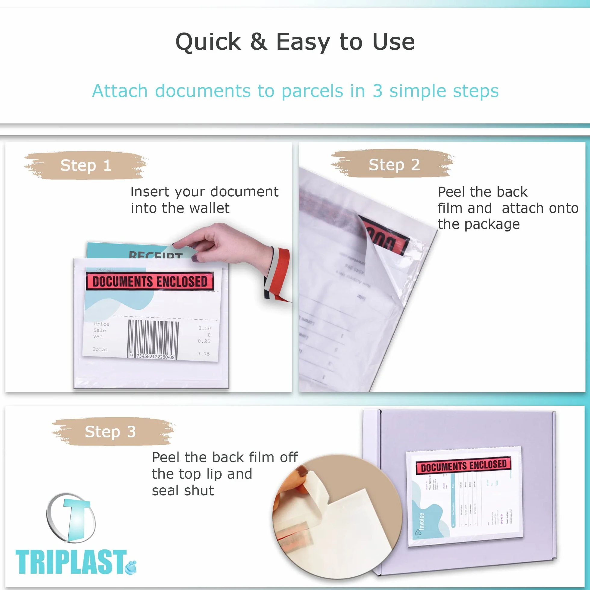 Triplast 4000 x A7 impreso documento cerrado (95 x 125 mm) | Sobres de plástico transparente con cierre autoadhesivo/fundas/bolsillos/carteras | Adjunta facturas, listas de embalaje y notas de