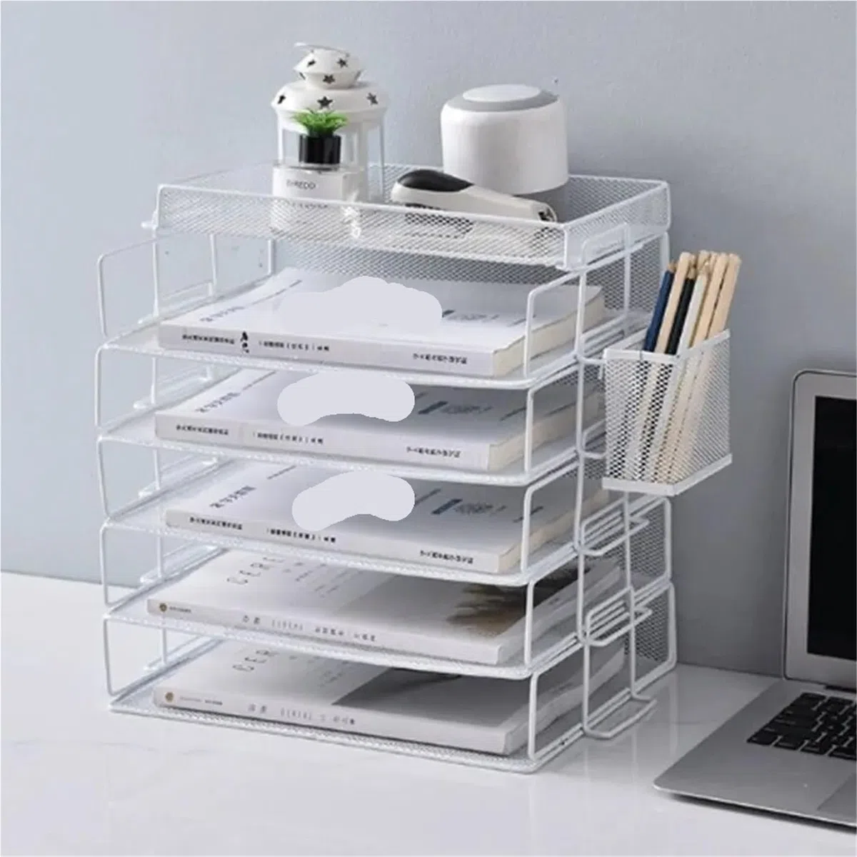 Bandejas de Cartas Estante de almacenamiento de archivos de una sola capa, estante apilable for documentos de escritorio, organizador de bandeja for cartas A4, ahorro de espacio para Oficina(Silver)