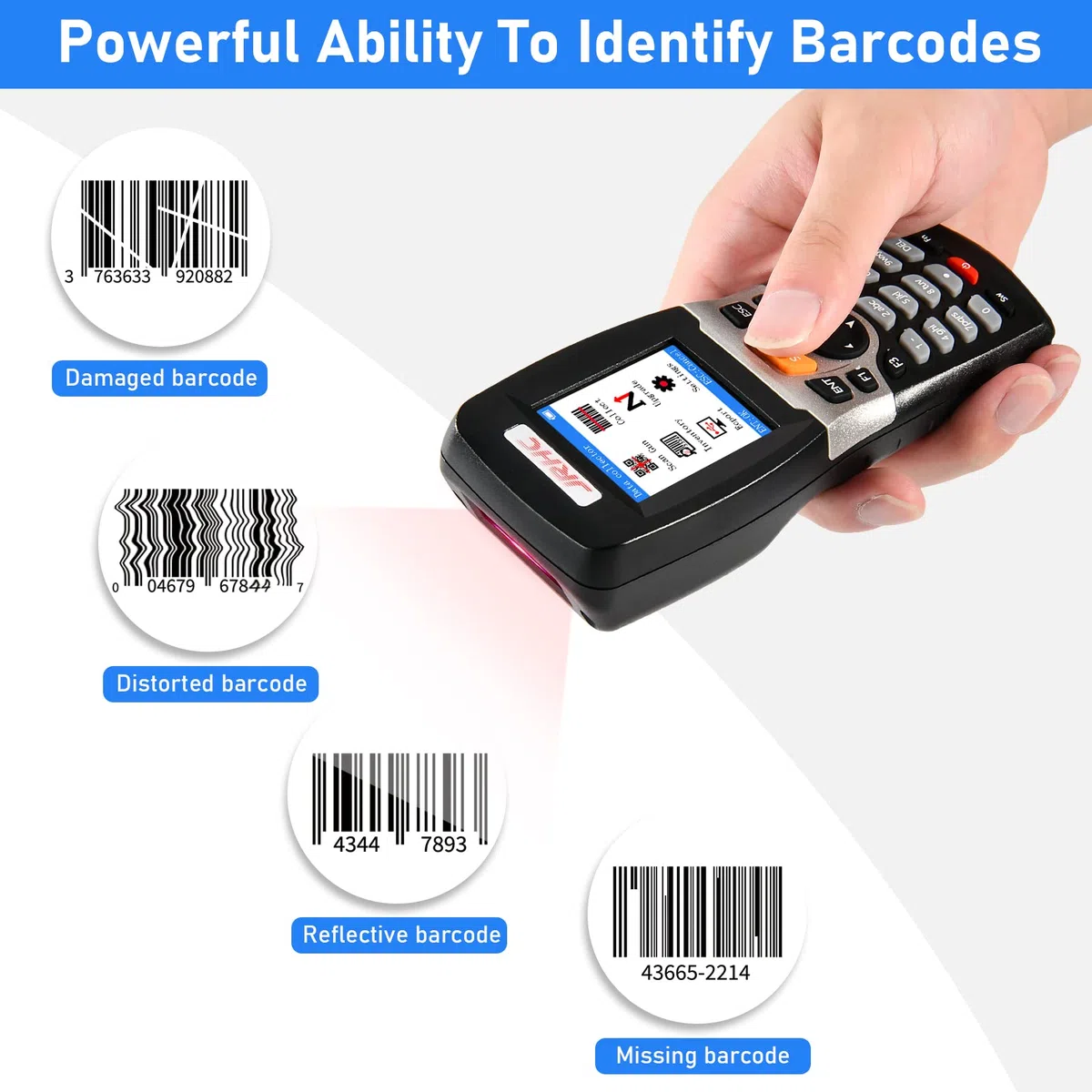 Escáner de código de barras 1D y coleccionista, escáner de código de barras inalámbrico 2.4G para escanear colección e inventario con pantalla LCD de 2,2 pulgadas