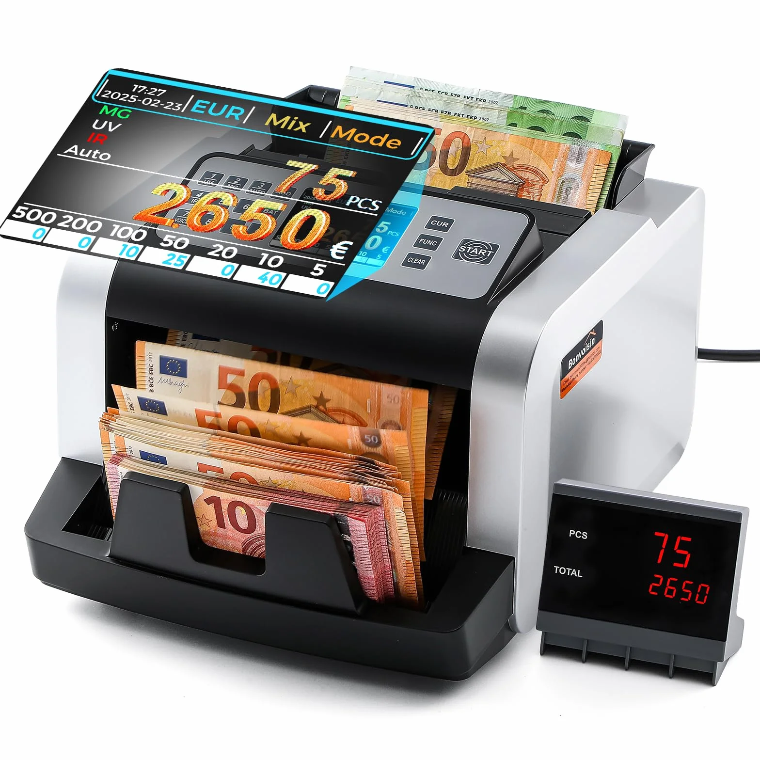 Bonvoisin Contador de Billetes, Detección Falsificaciones UV/MG/IR, 1000 Pcs/min
