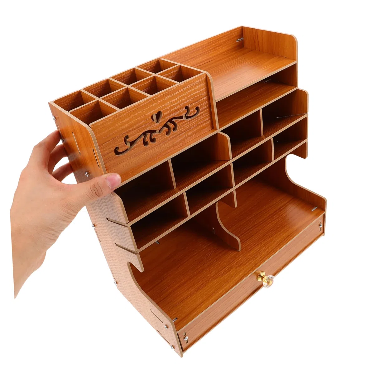 Caja De Almacenamiento De Papelería De Madera Portalápices De Madera Con Múltiples Compartimentos Organizador De Escritorio Para Bolígrafos y Papelería Para Oficina y Estudio