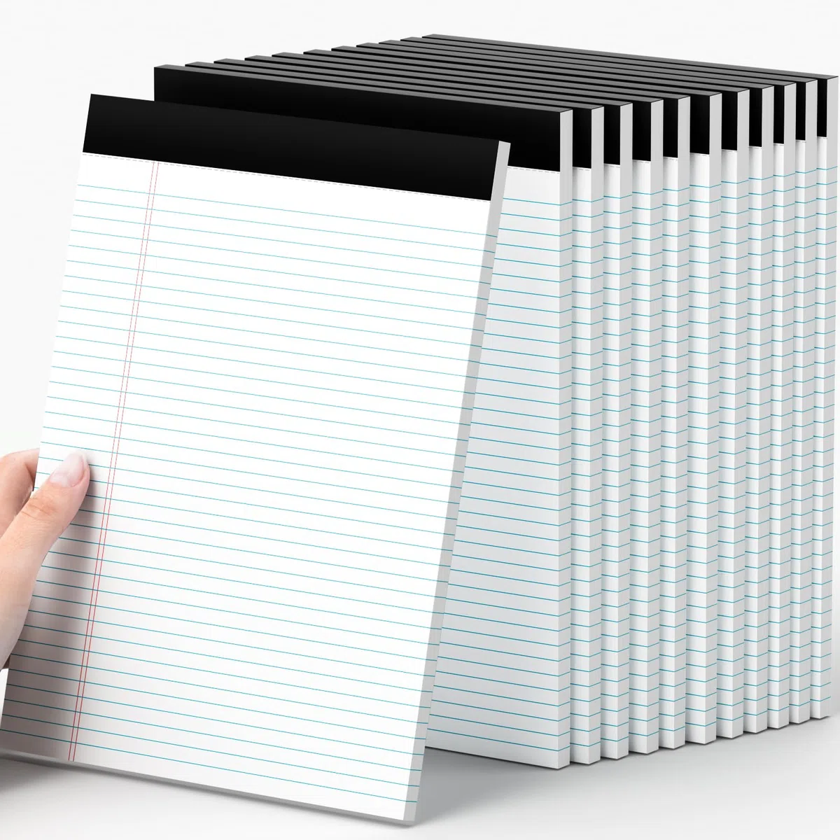 AILZFEI Paquete de 12 blocs de notas tamaño legal de 21,6 x 29,8 cm, cuaderno rayado universitario de papel blanco, bloc de notas con rayas estrechas, 30 hojas, bloc de notas perforado, impresión