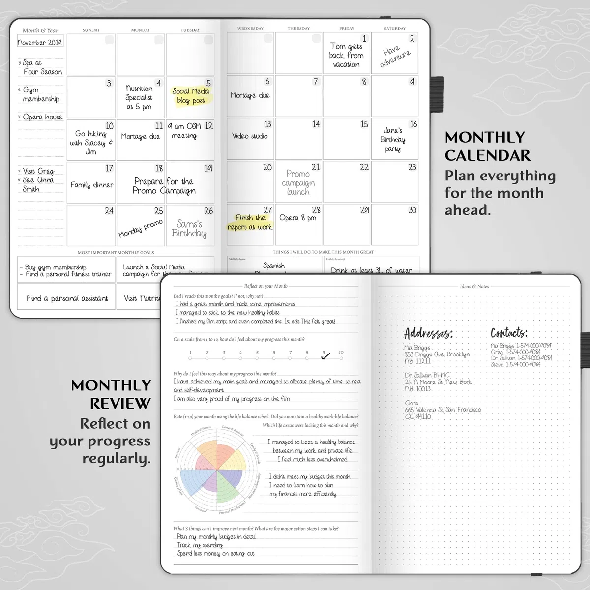 Legend Planner PRO - Agenda semanal y mensual de lujo para aumentar la productividad y alcanzar tus objetivos. Cuaderno organizador de gestión del tiempo, sin fecha, 18 x 25,5 cm, tapa dura +