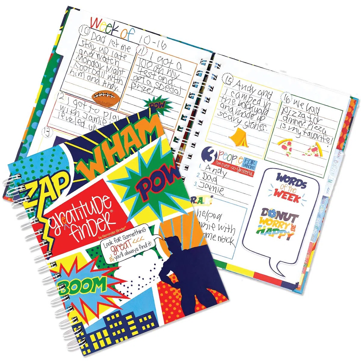 Denise Albright Gratitude Finder® - Diario de 52 semanas sin fecha para niños con 177 calcomanías totalmente geniales ilustradas a mano (Super Kiddo)