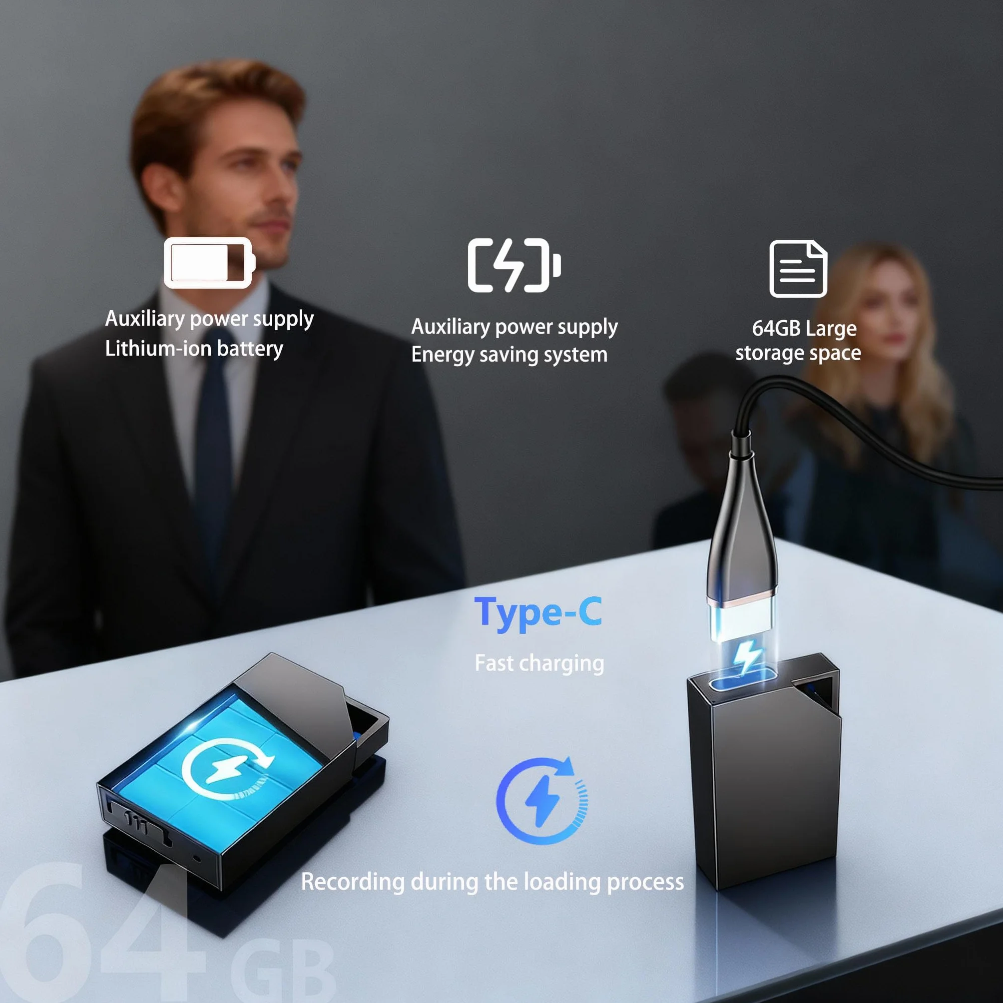 Grabadora de Voz Espia 64GB Recargable por USB Activación por Voz Mini Oculta