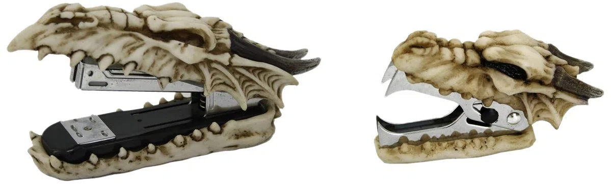 Novedad Tutor calavera dragón grapadora y grapadora para oficina escritorio papelería set