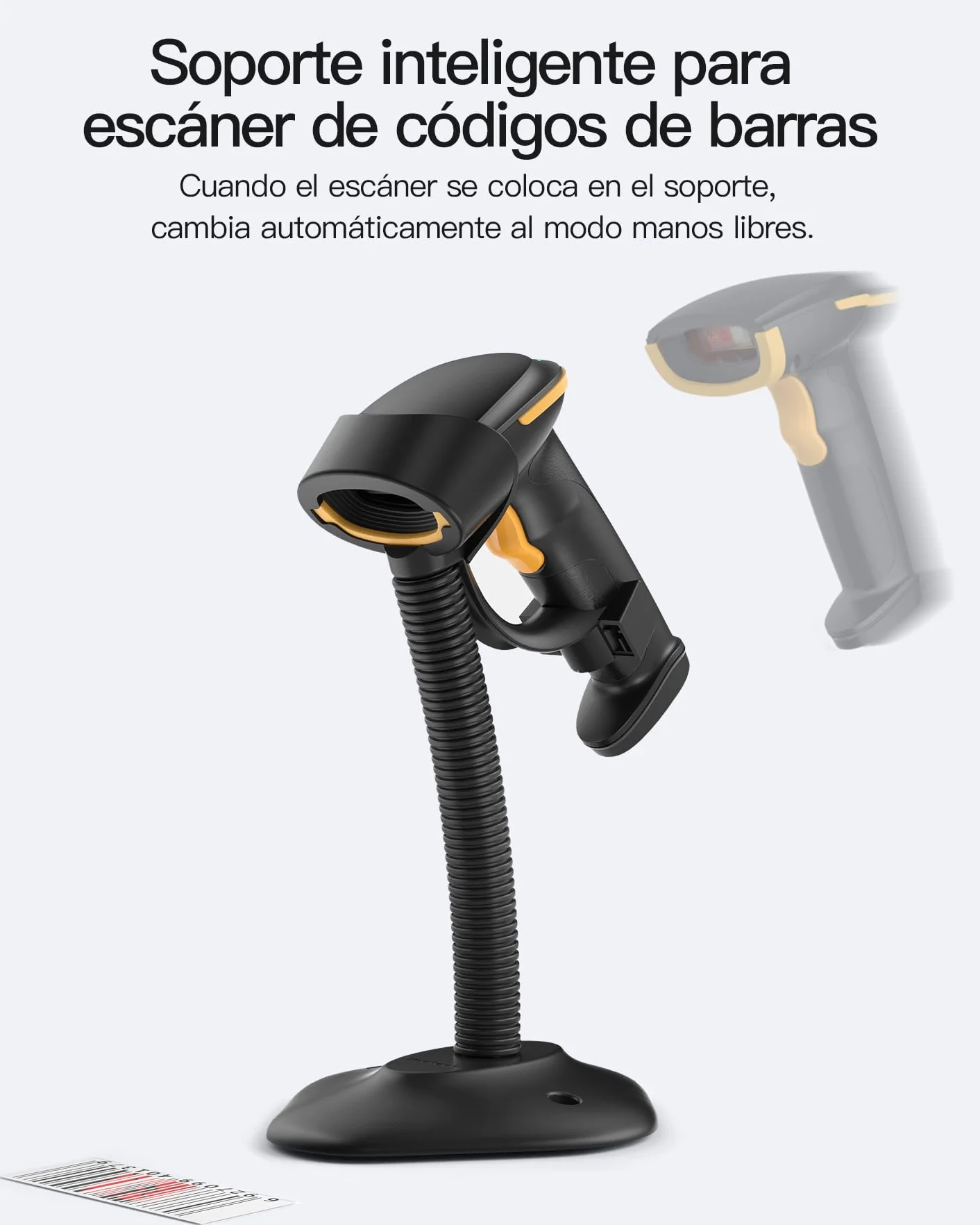 Inateck Escáner de Código de Barras 2D con Soporte Inteligente, Lector Codigo Barras Inalambrico, Barcode Scanner con App y SDK, Imager 2D con Batería de 2600mAh, BCST-35