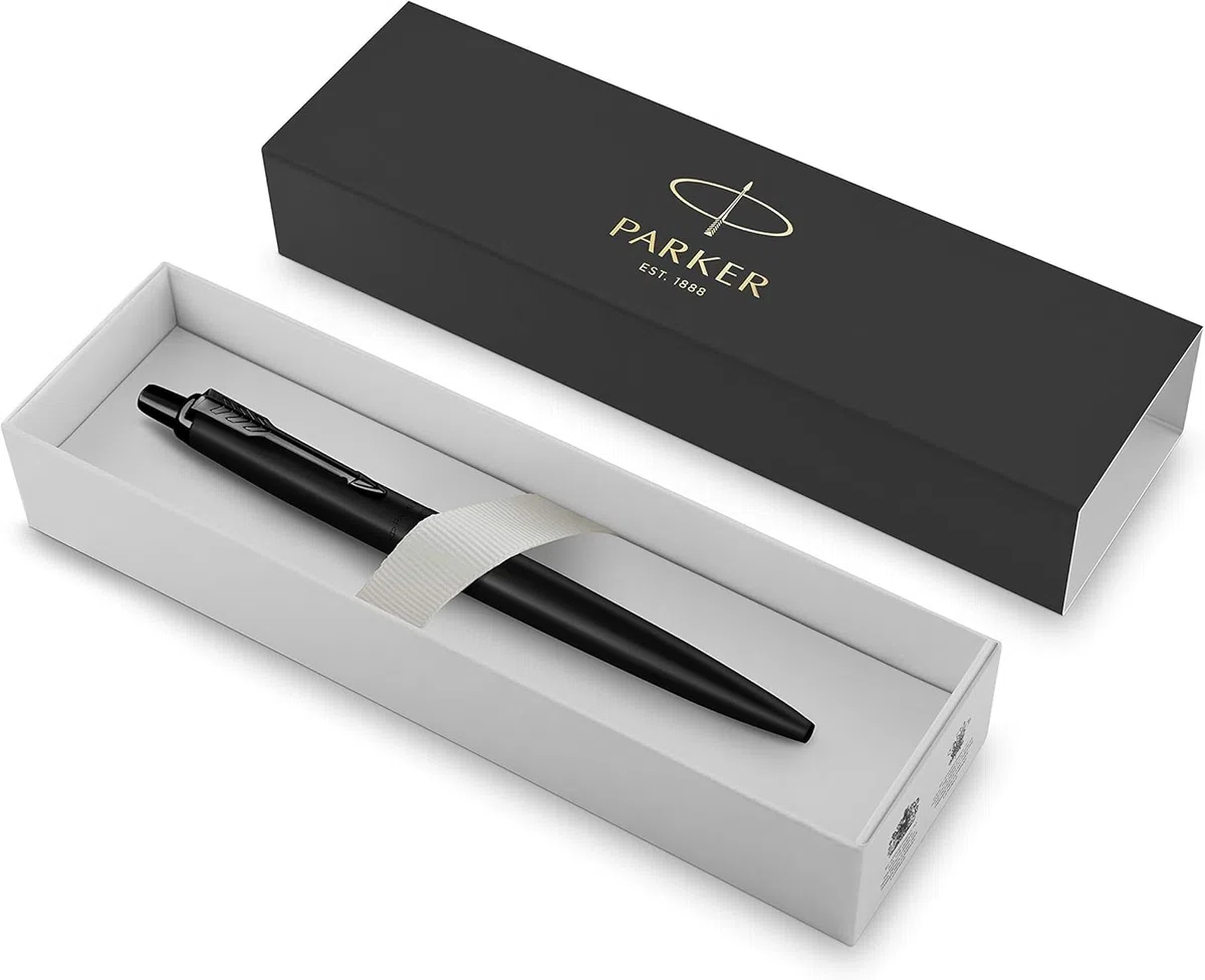 Parker Bolígrafo Jotter XL | Negro mate monocromático | Punta media | Tinta azul | Caja de regalo con estuche de terciopelo
