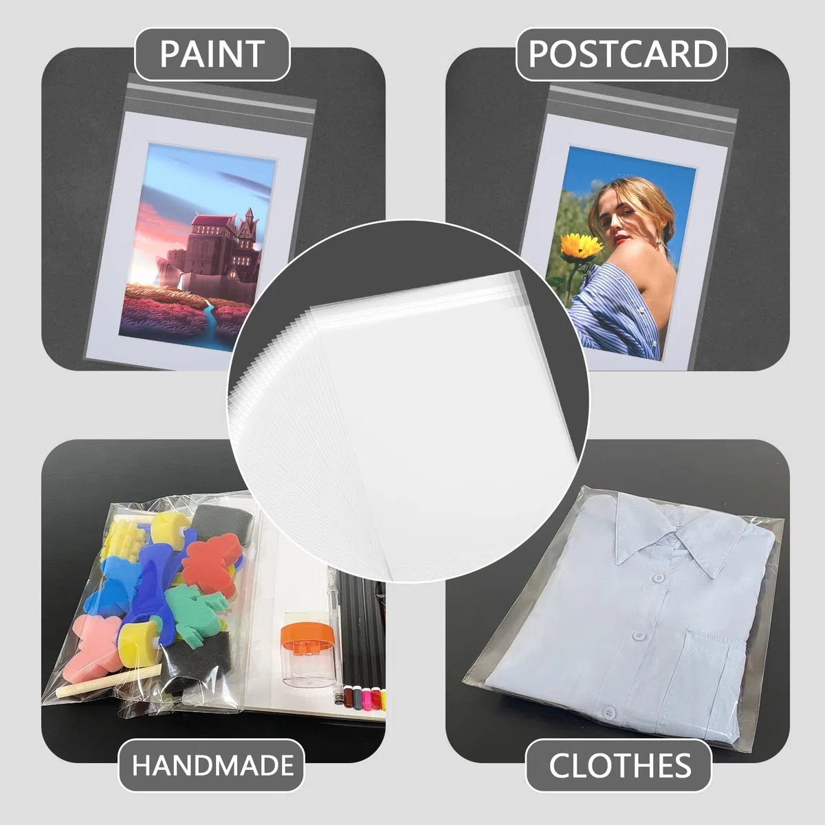 Paquete de 100 bolsas de almacenamiento de fotos de cristal de 11 3/7 x 14 3/8 pulgadas para alfombrilla de fotos de 11 x 14 pulgadas, fundas artísticas para impresiones | Fundas de plástico para fotos, alfombrillas, impresiones artísticas y marcos (11 3/