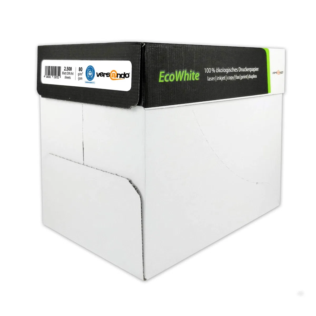 versando 2.500 hojas de papel reciclado DIN A4 EcoWhite 80g papel de copia | Papel de impresora Eco alta blancura ISO 90 - Certificado Ángel Azul - Papel ecológico