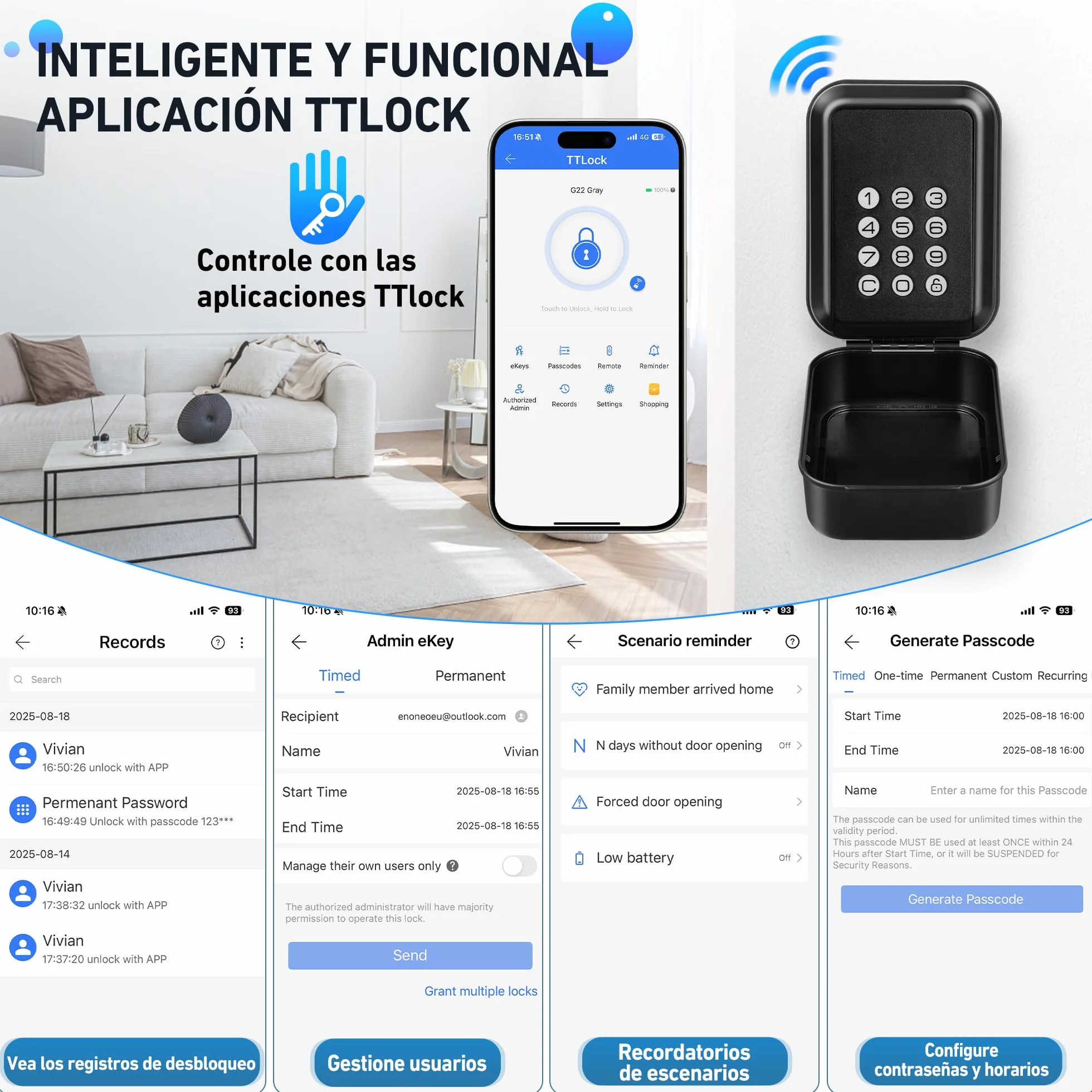 Caja de Seguridad para Llaves - TTlock Smart Lock Box Bluetooth Antirrobo [Impermeable IP65 & Acceso de Gestión Avanzada] Exterior Caja Fuerte Llaves Combinacion Caja Llave Seguridad