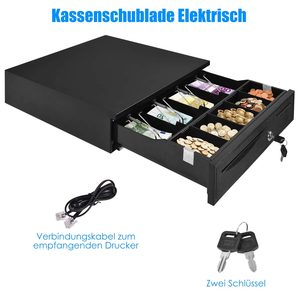 Goplus - Cajón para caja registradora, caja de dinero, cajón de caja registradora electrónica con 5 compartimentos para billetes y 5 compartimentos para monedas, color negro, 42 x 40,5 x 9 cm