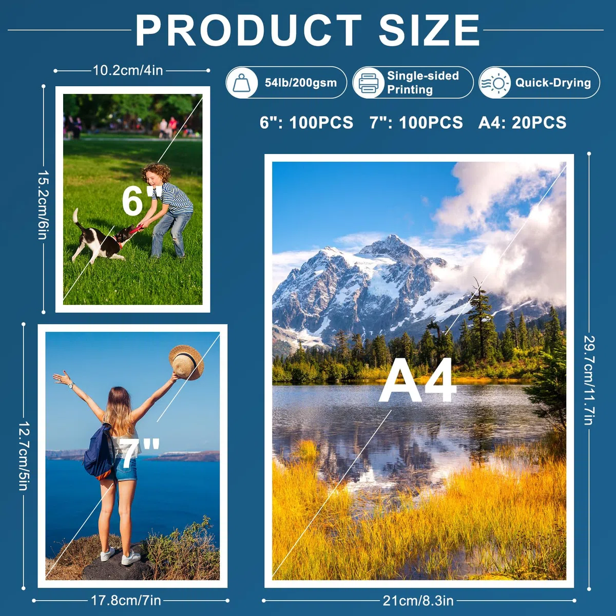 Papel Fotográfico Brillante a4 10x15 13x18 200 g/m² 220 Hojas Secado Instantáneo Papel de Impresión para Fotos, Certificados y Obras de Arte