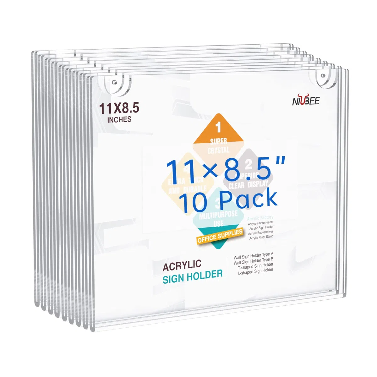 Soporte de pared para carteles, 21,59 x 27,94 cm, soporte para letrero transparente