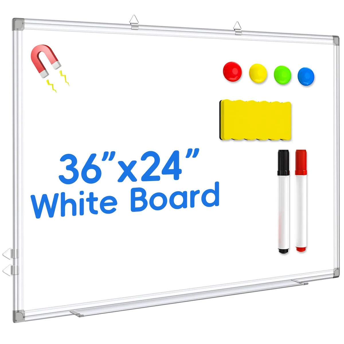 Pizarra magnética de borrado en seco, pizarra blanca de 36 x 24 pulgadas con marcador, imán y borrador, pizarra blanca magnética para el hogar, escuela, oficina, cocina