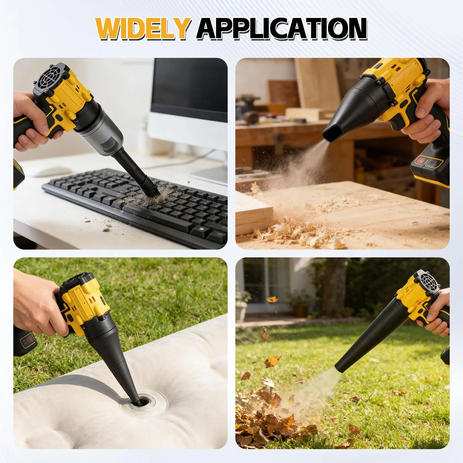 Soplador y aspiradora inalámbricos 2 en 1 compatibles batería Dewalt 18V, soplador aire sin escobillas 150 W/aspiradora aire comprimido con 5 boquillas para automóviles talleres teclados (sin batería)