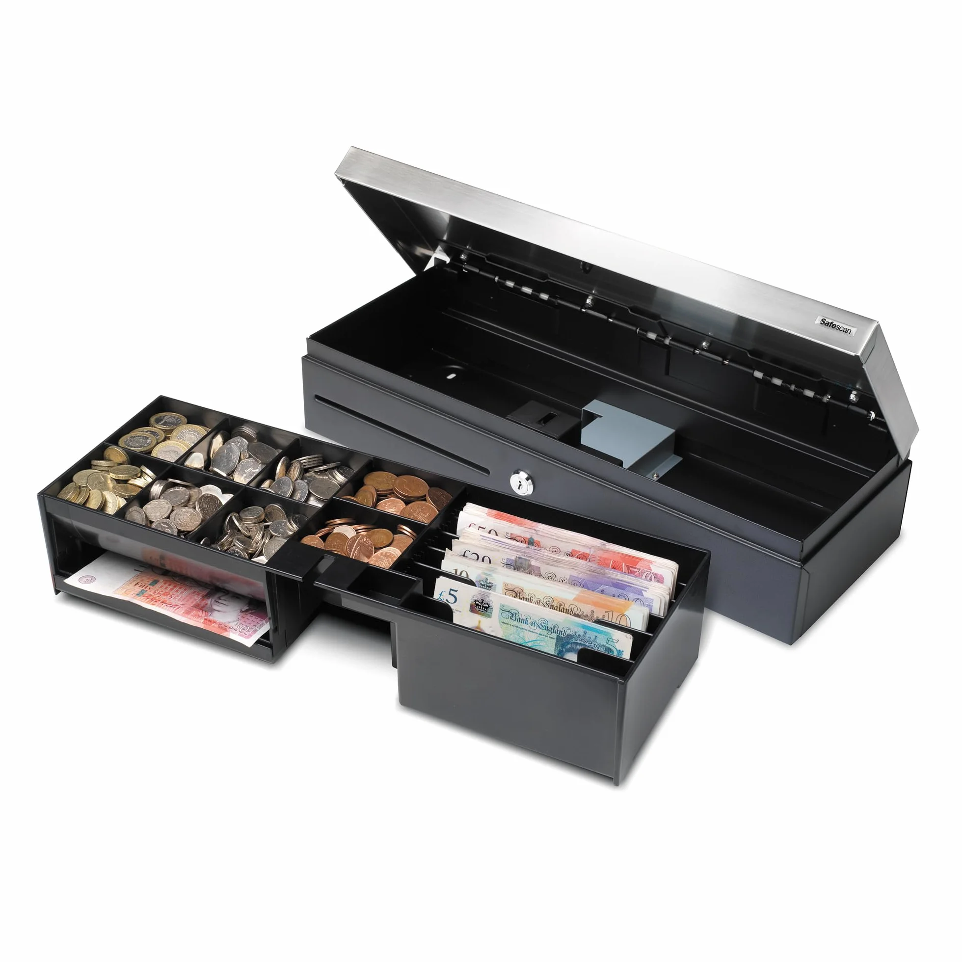 Safescan SD-4617S Cajón portamonedas vertical caja registradora 6 apartados billetes 8 monedas conexión RJ-12 46x17x10 cm