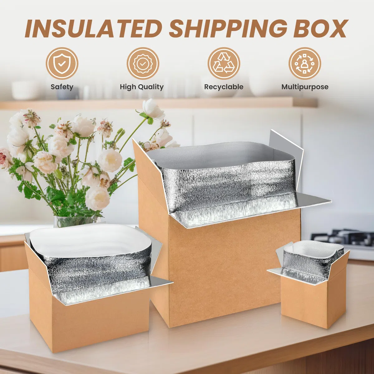 Simple Deluxe Cajas de envío aisladas con forro de papel de aluminio, cajas de envío de paquete frío de aislamiento térmico para congelado, caja térmica reutilizable de espuma de poliestireno, caja de