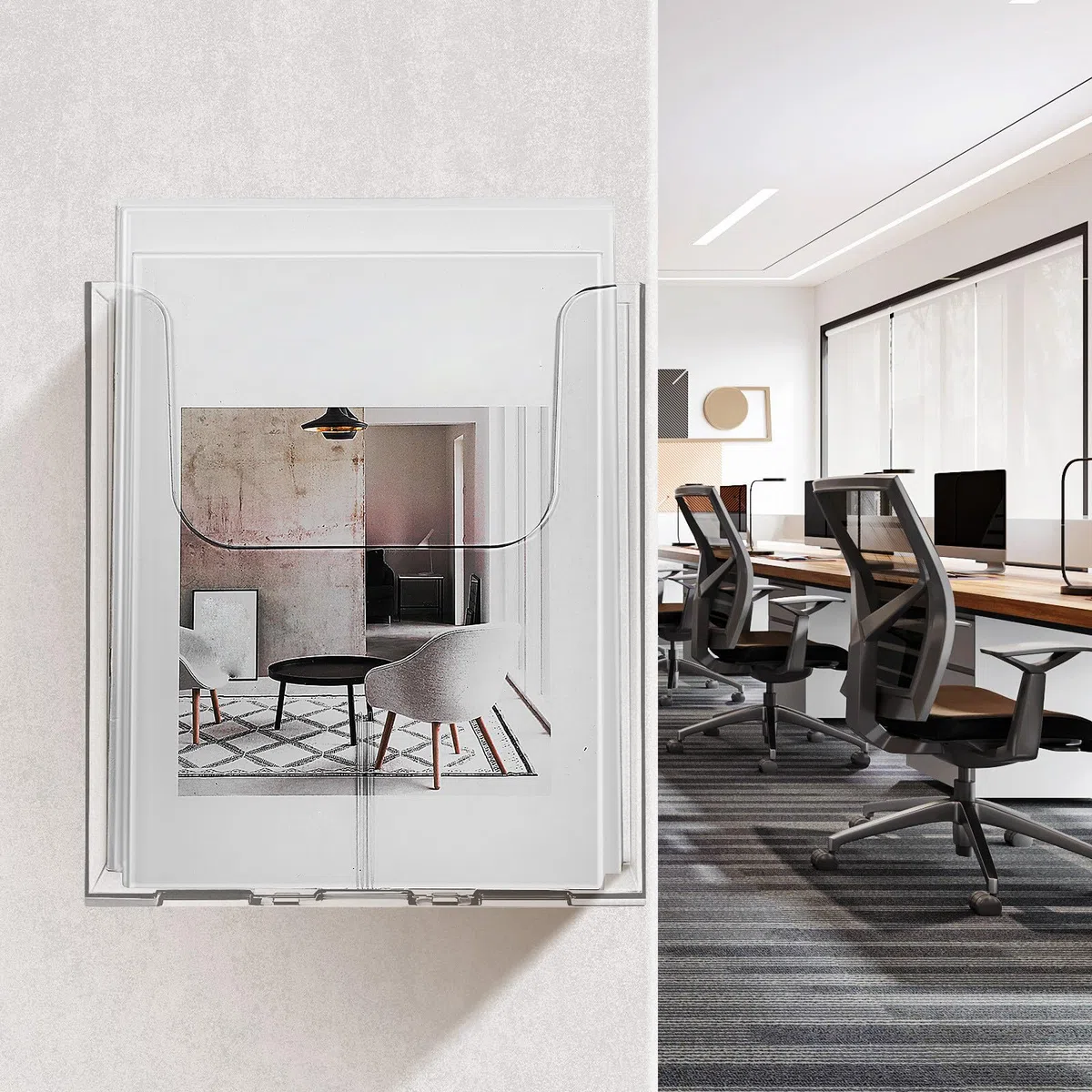NOLITOY Organizador Archivos Colgante Acrílico Transparente para Folletos A4, 4 Soportes de Pared, Adecuado para Menús y Revistas en Oficinas y Hogares