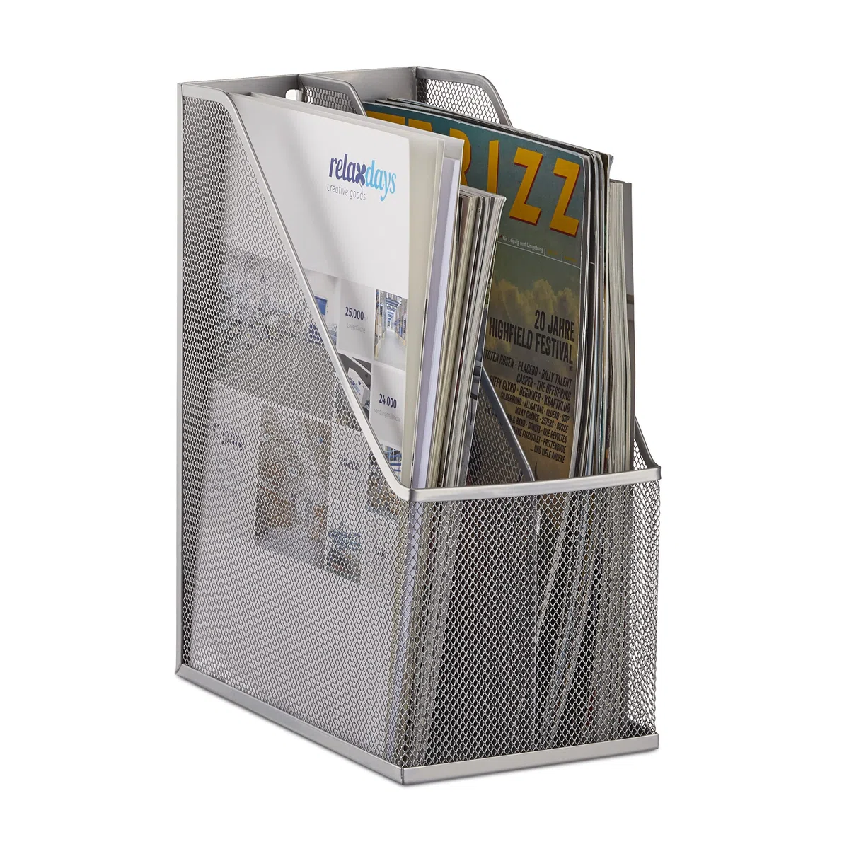Relaxdays Organizador de Documentos con 2 Compartimentos, Metal, Plateado, 31.5 x 14.3 x 25 cm