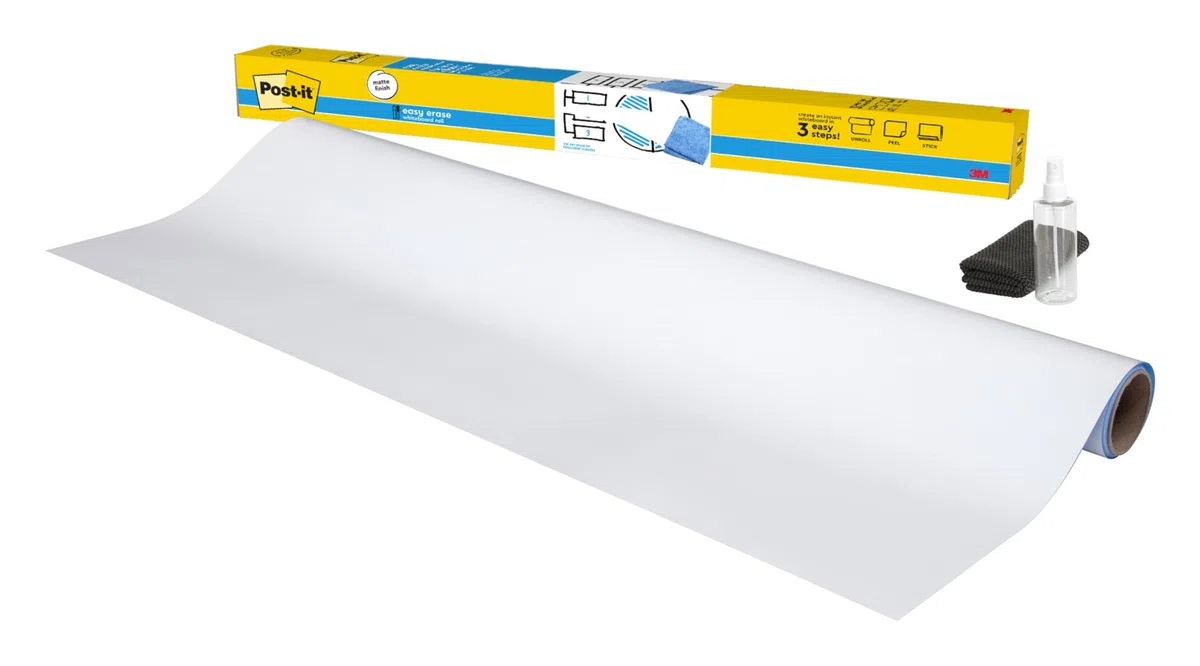 Post-it pizarra blanca en rollo, superficie de pizarra blanca para rotuladores permanentes, 60,9 cm x 91,4 cm | Whiteboard-Folie für Brainstorming und Planung; Haftet Sicher und Lässt Sich Sauber Entfernen