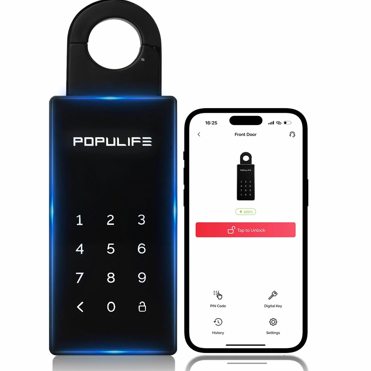 Populife Smart Caja Llaves Bluetooth con Código, Caja Seguridad Inalámbrica para Hogar
