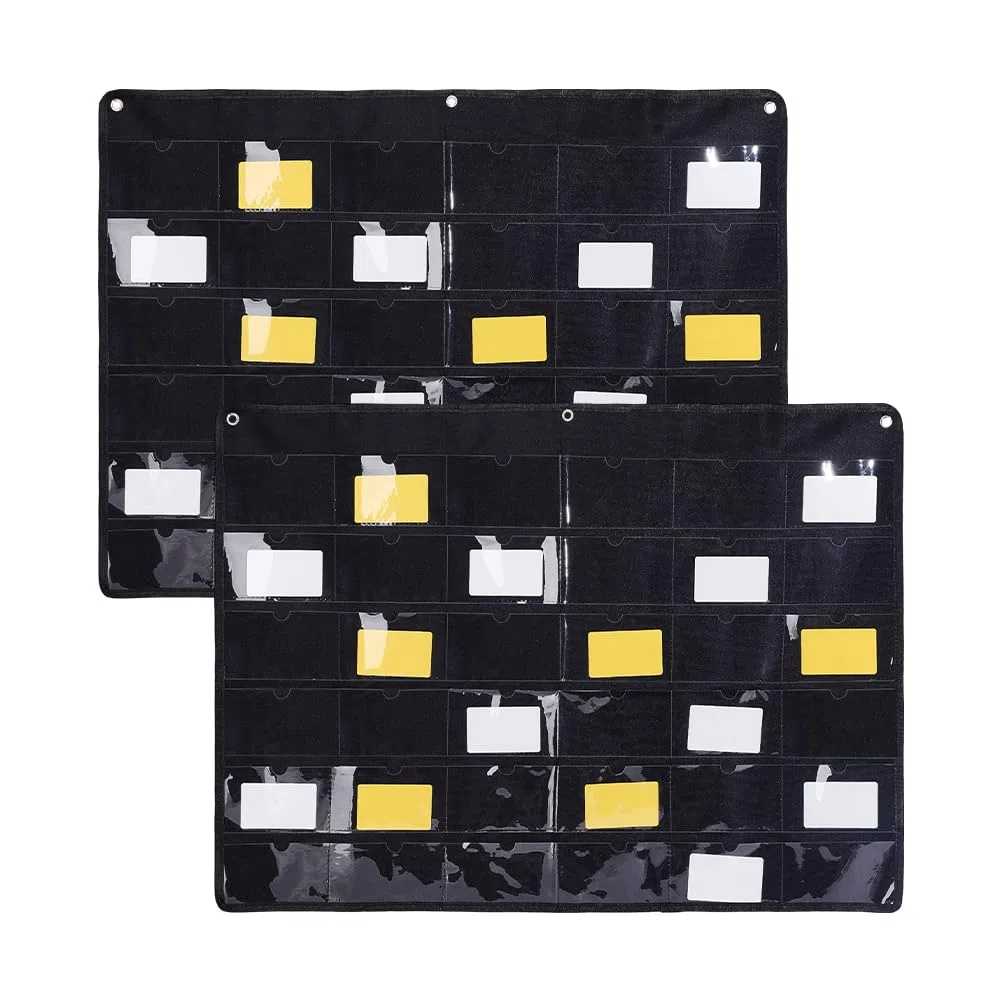 AHANDMAKER Paquete de 2 fundas para tarjetas de 3.1 x 5.5 pulgadas, 36 ranuras, color negro, soporte de pared para pared, soporte de negocios para aula, oficina, organización del hogar, almacenamiento