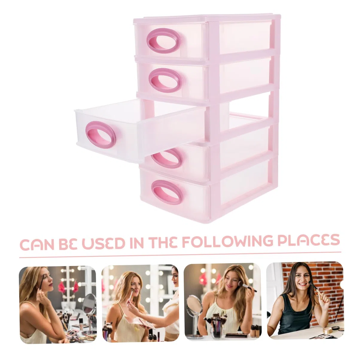 PLAFOPE Organizador de Escritorio en Pp 5 Cajones Diseño Simple Caja Almacenaje Maquillaje Rosa y Montaje Fácil para Maquillaje y Papelería para Oficina