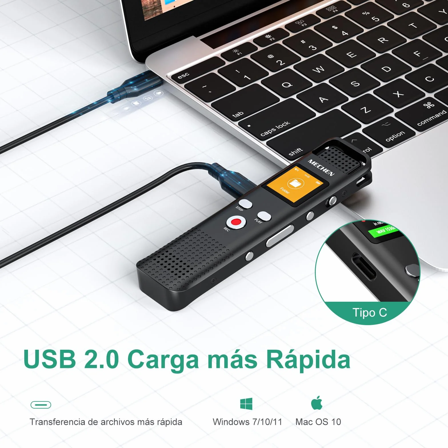 MECHEN 64GB Grabadora de Voz Digital 1536 kbps con Reducción de Ruido V02