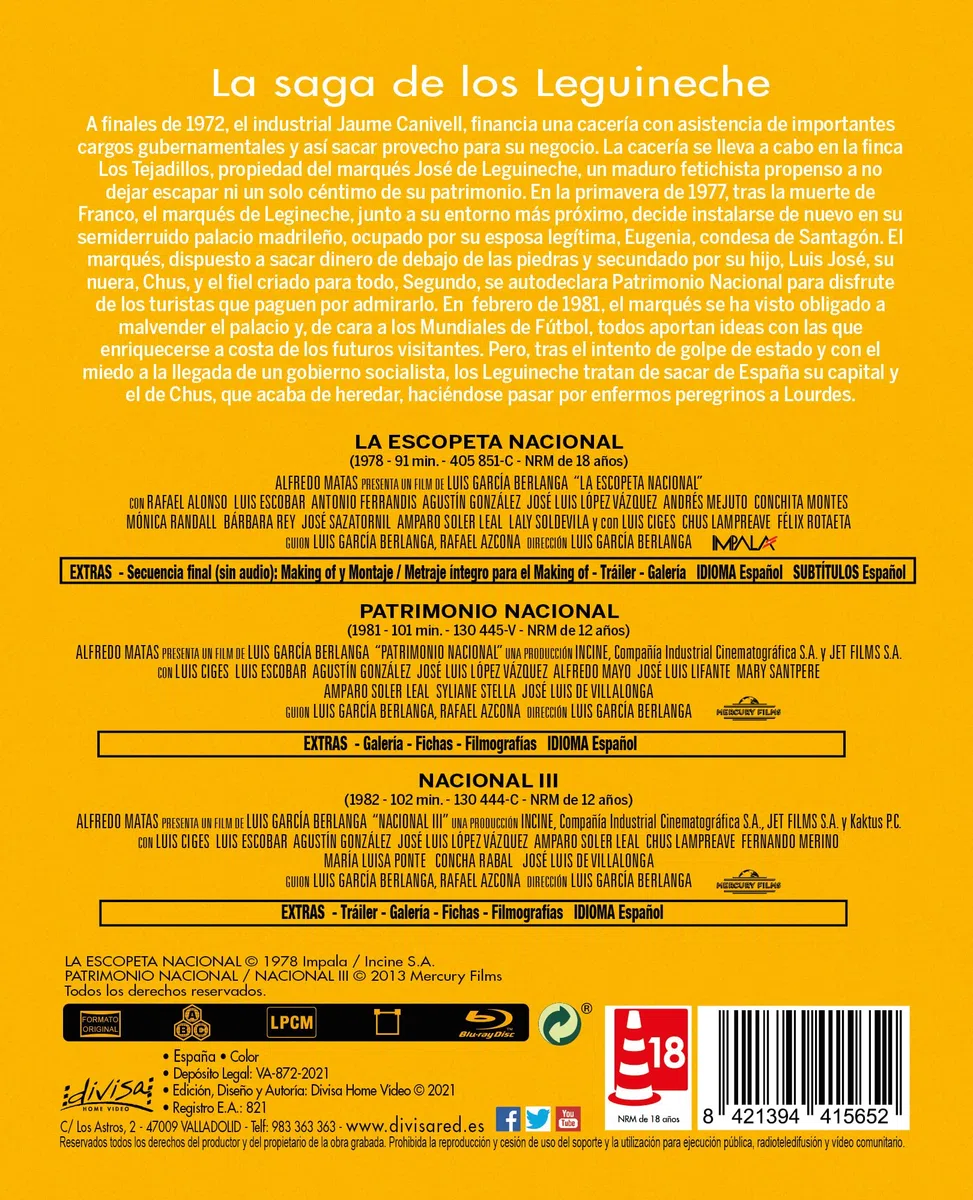 Trilogia Nacional Luis García Berlanga (Blu-ray) Pack 3 peliculas: La Escopeta Nacional / Patrimonio Nacional / Nacional III