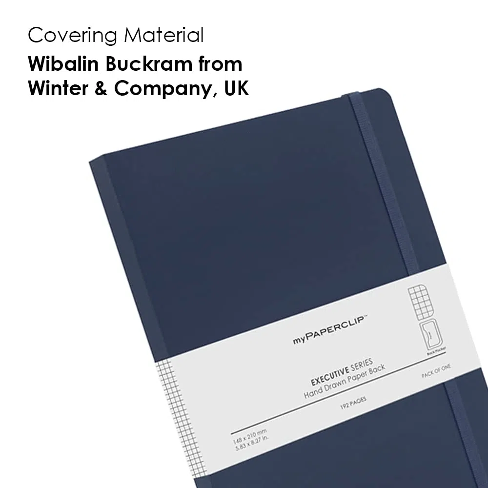 myPAPERCLIP Cuaderno de la serie ejecutiva, encuadernación con sección de hilo y parte trasera de papel dibujado a mano, cuaderno para regalo, cuaderno de papelería, A5, cuadros, 192 páginas, 80 g/m²,
