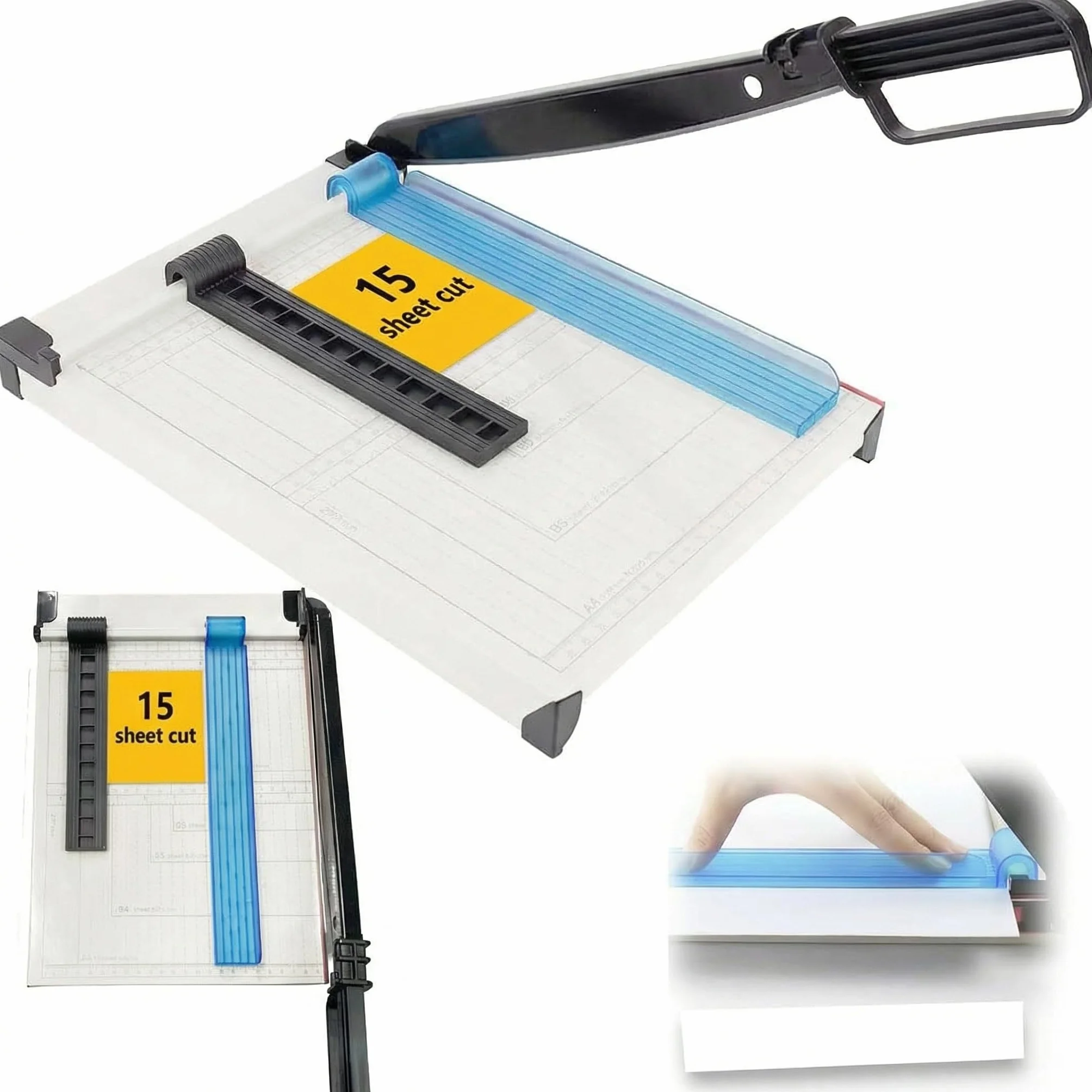 Cortador de palanca A4 – Cortador de papel resistente con protección de seguridad, capacidad de 15 hojas, cortador de precisión para cortar papel, tarjetas, fotos, vinilo