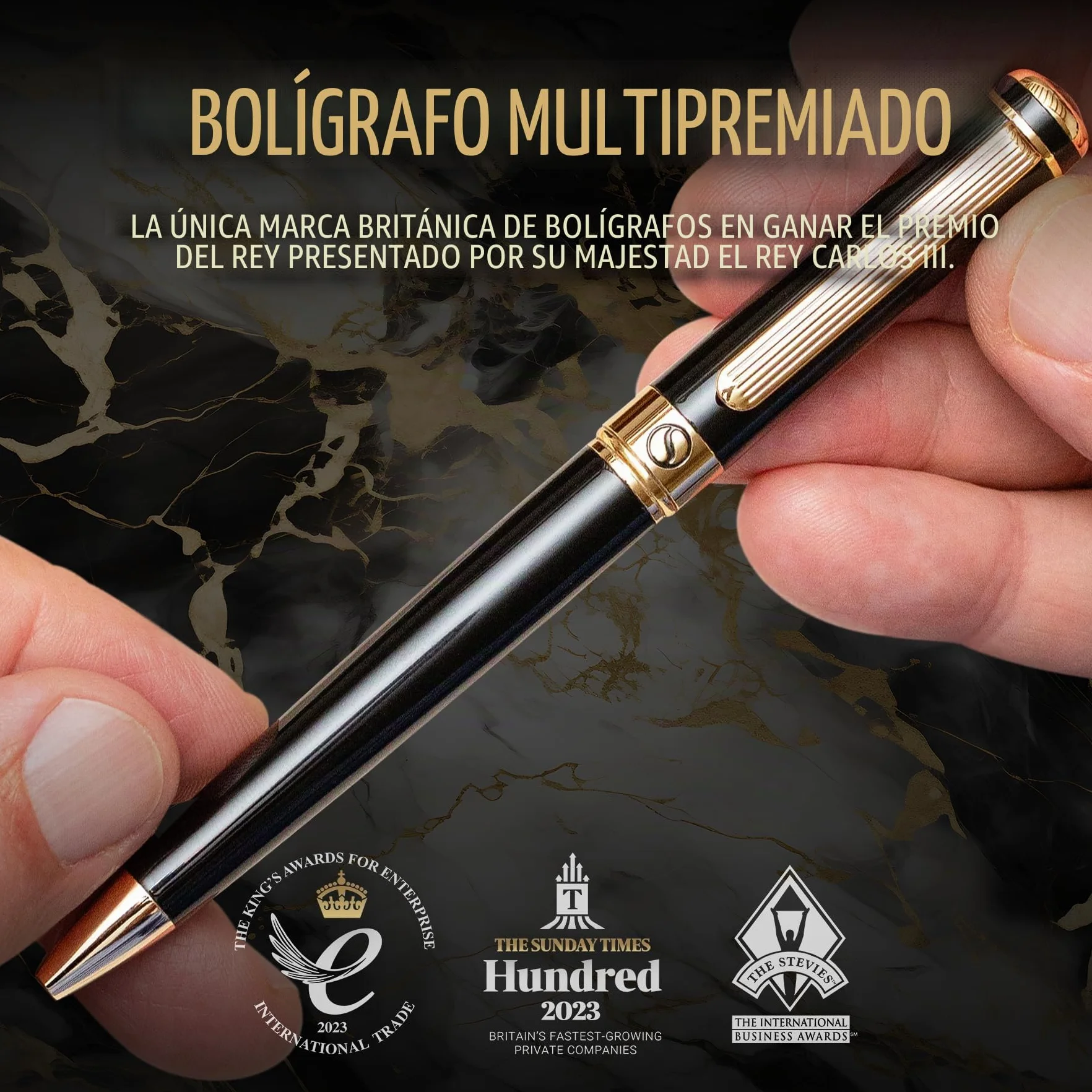 Scriveiner Bolígrafo Bolígrafo de Gama Alta Negro con Chapado en oro auténtico, Recambio Negro Schmidt, Regalos Hombre y Mujer, Bolígrafos Profesionales de Diseño