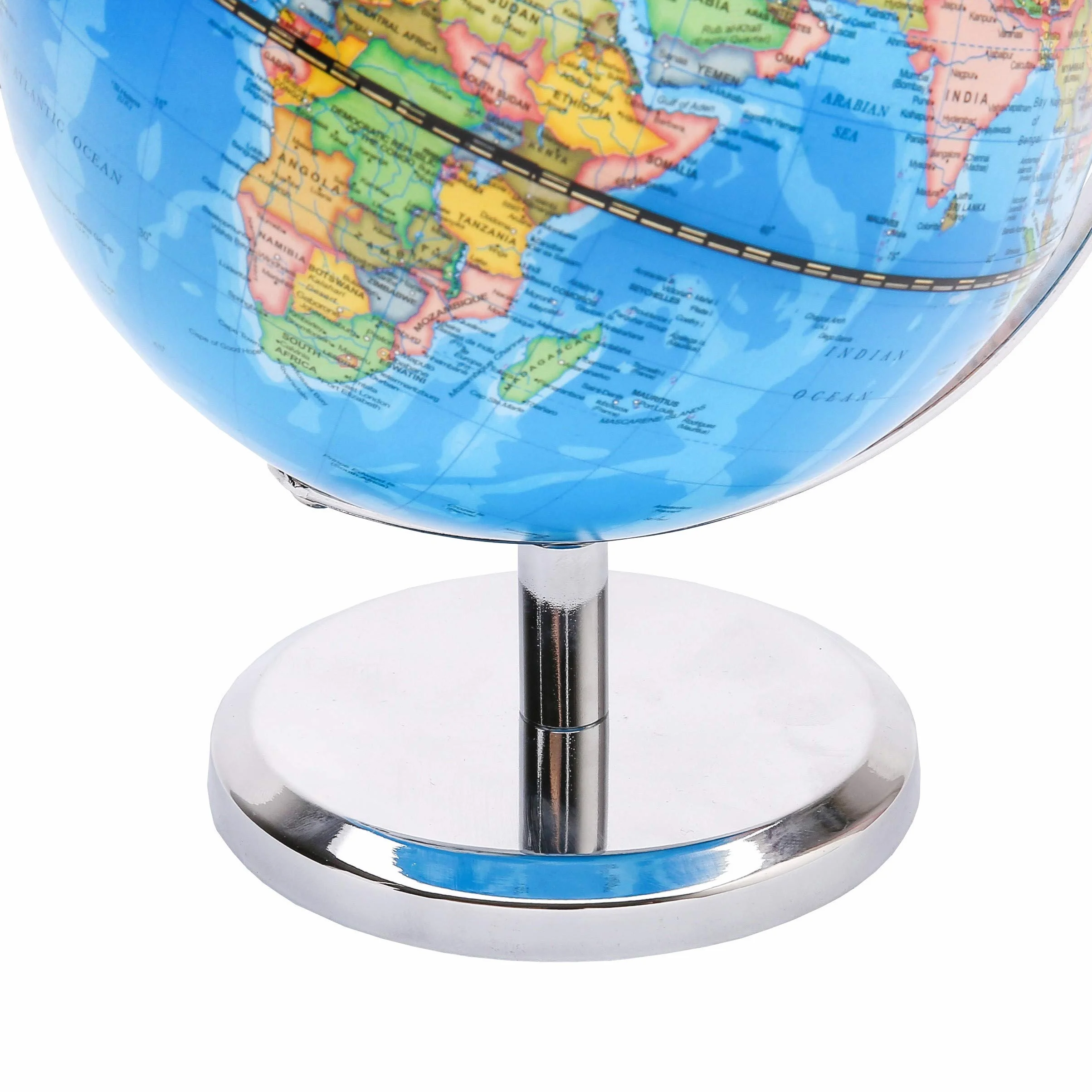 Exerz Globo Terráqueo 20cm - Mapa Político en Inglés - Decoración Educativa y Moderna para Escritorio - Base de Metal (Azul)
