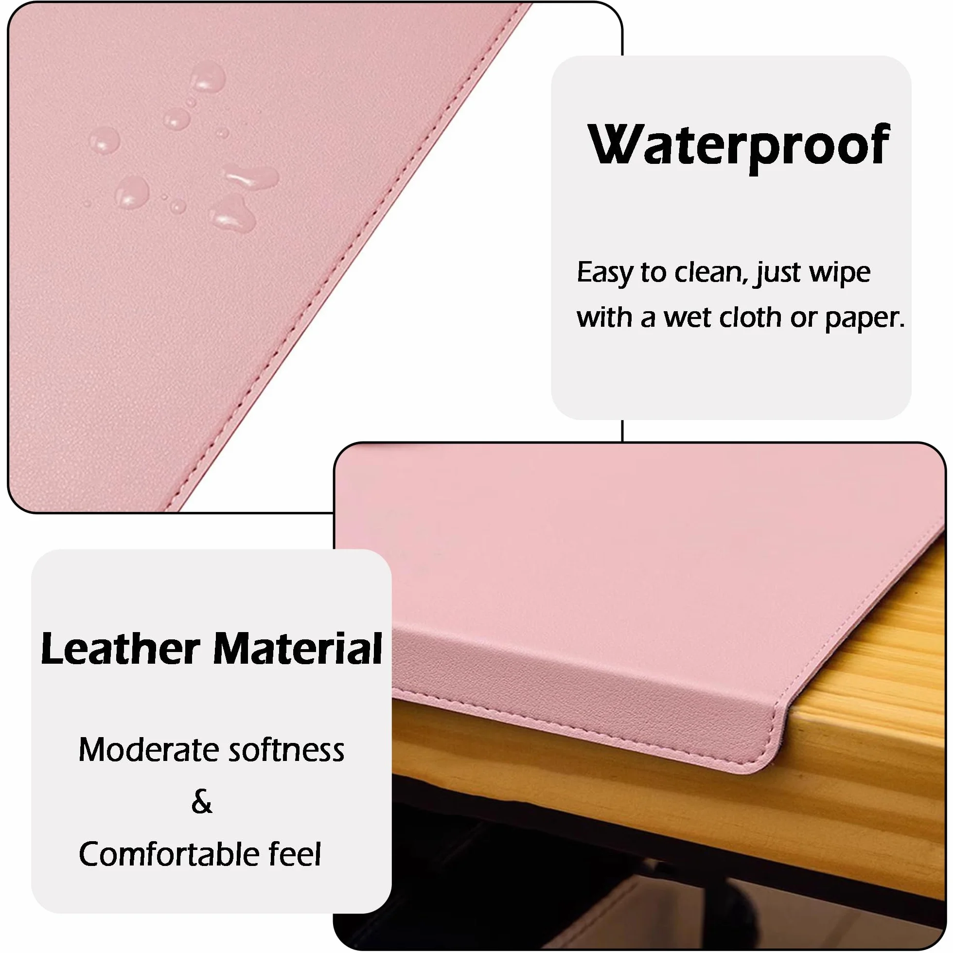 Almohadilla de escritorio de piel, protector de mesa grande antideslizante, tapete impermeable para escritorio de oficina y portátil, tapete de ratón de piel sintética con protector de borde para