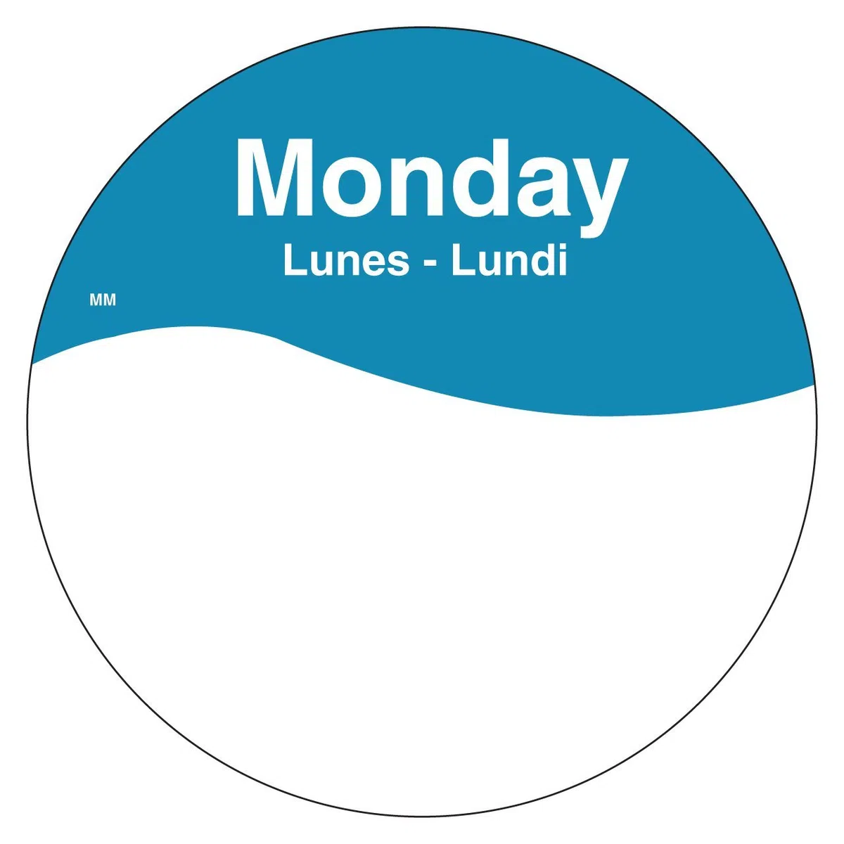 DayMark movemark día de la semana trilingüe etiqueta, 3 "círculo