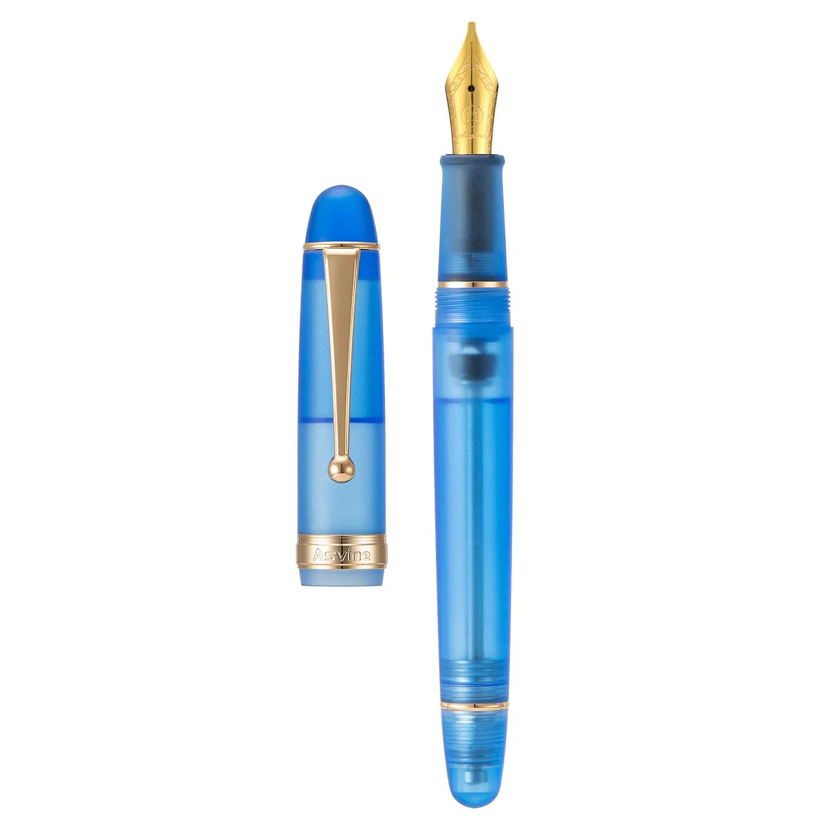 Asvine V126 Bolígrafo de llenado de vacío, Pluma corta de acrílico azul helado de 1,1 mm para caligrafía, arte y dibujo con estuche