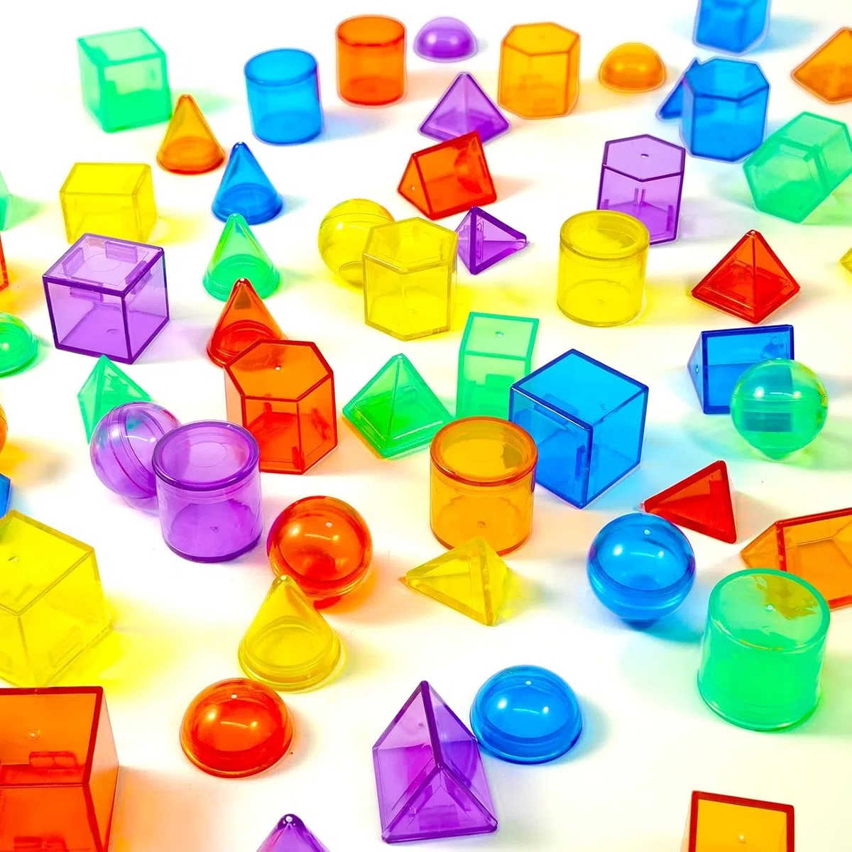 76 piezas de conteo de sólidos geométricos 3D, formas geométricas de plástico colorido, mesa de luz, manipulación, clasificación de conteo, llenado sensorial para mesa ligera, entrenamiento de