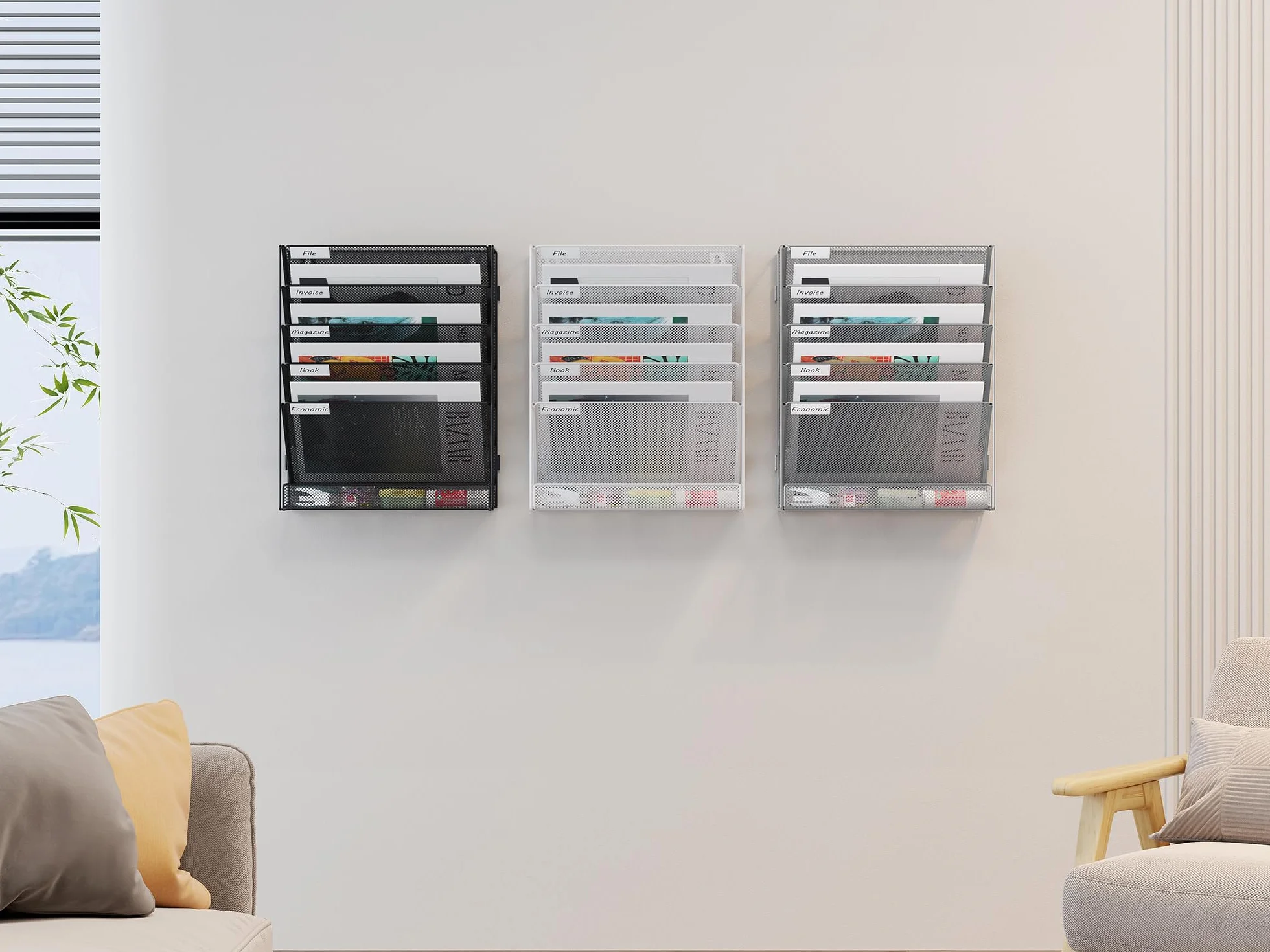 EasyPAG Soporte Documentos Pared A4 6 Compartimentos Metal Organizador Archivador Blanco