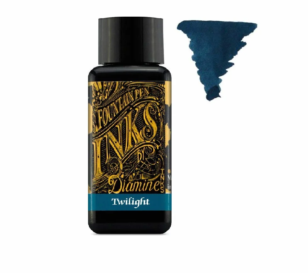 Diamine - Tinta para pluma estilográfica (30 ml, color básico, 6 botellas, Sepia, Green Black, Earl Grey, Ancient Copper, Crepúsculo, Jet Black
